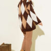 Honeycomb Pattern French Terry Knit Tunic Brown – Image 3