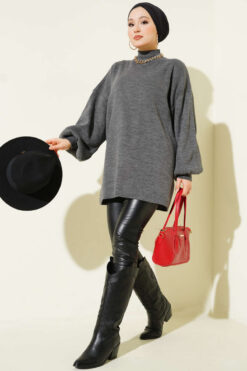 Alternative view of French Terry Long-Sleeve Raglan Sleeve Tunic Anthracite