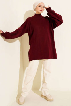 Alternative view of French Terry Long-Sleeve Raglan Sleeve Tunic Burgundy