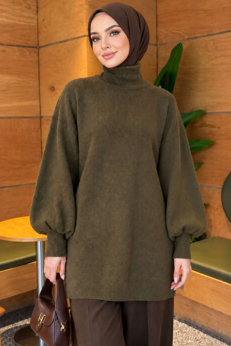French Terry Long-Sleeve Raglan Sleeve Tunic Khaki