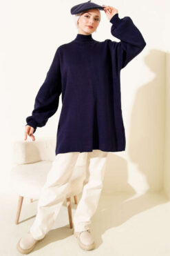 Alternative view of French Terry Long-Sleeve Raglan Sleeve Tunic Navy Blue