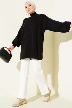 Alternative view of French Terry Long-Sleeve Raglan Sleeve Tunic Black