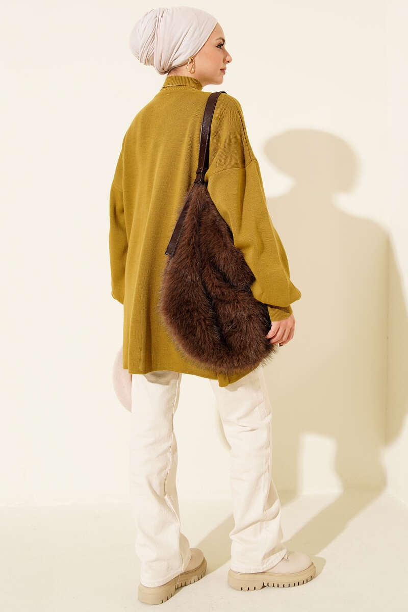 French Terry Long-Sleeve Raglan Sleeve Tunic Oil Green - Imagen 3