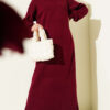 Crew Neck Plain Knit Dress Burgundy