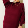 Crew Neck Plain Knit Dress Burgundy - Image 2