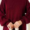 Crew Neck Plain Knit Dress Burgundy - Image 4