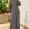 Crew Neck Plain Knit Dress Smoke