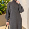 Crew Neck Plain Knit Dress Smoke – Image 2