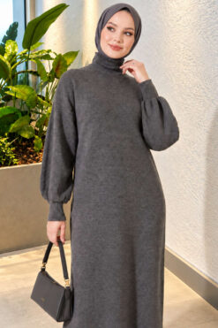 Alternative view of Crew Neck Plain Knit Dress Smoke