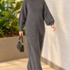 Crew Neck Plain Knit Dress Smoke – Image 3