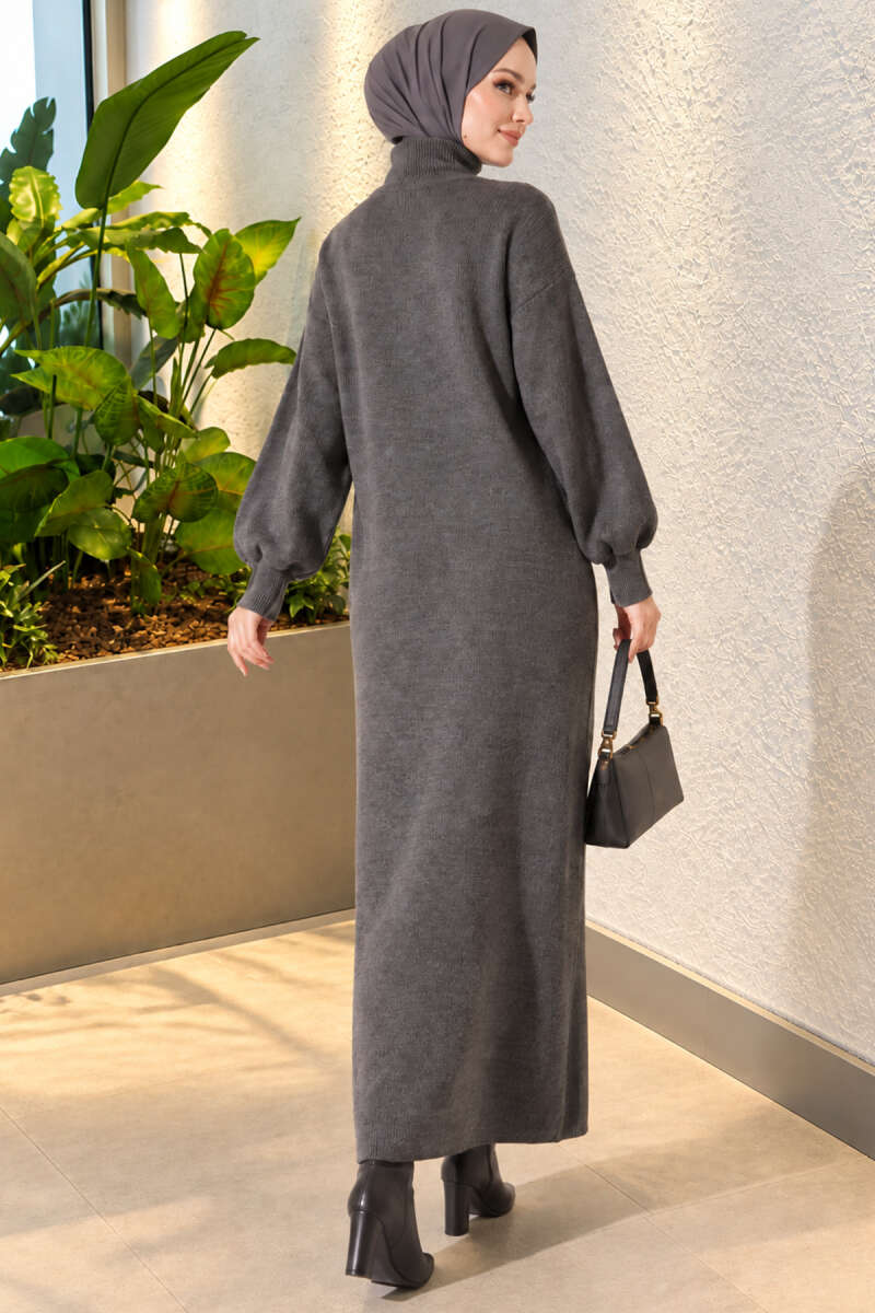 Crew Neck Plain Knit Dress Smoke – Image 4