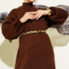 Crew Neck Plain Knit Dress Brown – Image 2