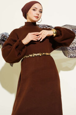 Alternative view of Crew Neck Plain Knit Dress Brown