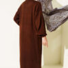 Crew Neck Plain Knit Dress Brown – Image 3