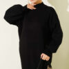 Crew Neck Plain Knit Dress Black – Image 2