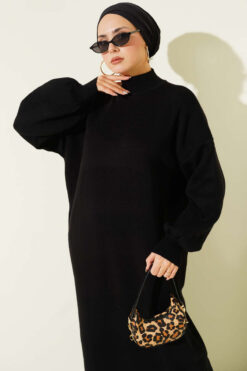 Alternative view of Crew Neck Plain Knit Dress Black