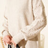 ⁦Ribbed Knit Two-Piece Set with Boat Neck Beige⁩ - الصورة ⁦4⁩