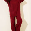 Ribbed Knit Two-Piece Set with Boat Neck Burgundy
