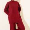 ⁦Ribbed Knit Two-Piece Set with Boat Neck Burgundy⁩ - الصورة ⁦2⁩