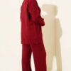 ⁦Ribbed Knit Two-Piece Set with Boat Neck Burgundy⁩ - الصورة ⁦3⁩