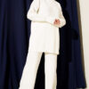 Ribbed Knit Two-Piece Set with Boat Neck Ecru