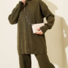 Ribbed Knit Two-Piece Set with Boat Neck Khaki – Bild 2