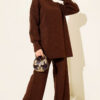 Ribbed Knit Two-Piece Set with Boat Neck Brown