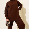 Ribbed Knit Two-Piece Set with Boat Neck Brown – Bild 2