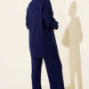⁦Ribbed Knit Two-Piece Set with Boat Neck Navy Blue⁩ - الصورة ⁦3⁩