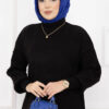 ⁦Fisherman Neck Ribbed Knit Two-Piece Set Black⁩ - الصورة ⁦2⁩