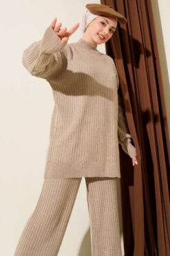 Alternative view of Ribbed Knit Two-Piece Set with Boat Neck Mink