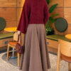 Wide-Sleeve Crew Neck Sweater Burgundy - الصورة 4