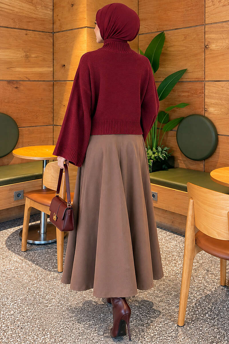 Wide-Sleeve Crew Neck Sweater Burgundy - الصورة 4