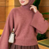 Wide-Sleeve Crew Neck Sweater Rose Dust