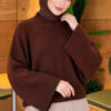 Wide-Sleeve Crew Neck Sweater Brown