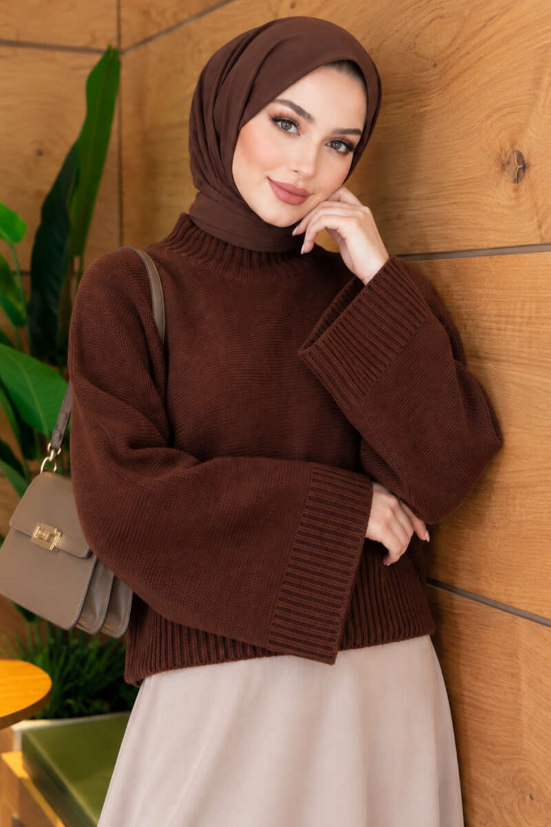 Wide-Sleeve Crew Neck Sweater Brown – Bild 3