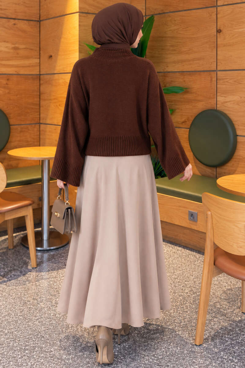 Wide-Sleeve Crew Neck Sweater Brown – Bild 4