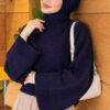 Wide-Sleeve Crew Neck Sweater Navy Blue