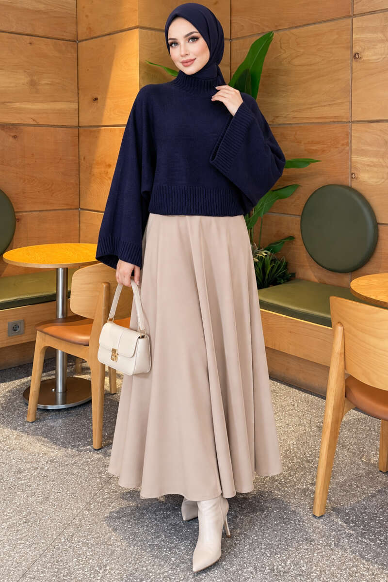 Wide-Sleeve Crew Neck Sweater Navy Blue - Imagen 2