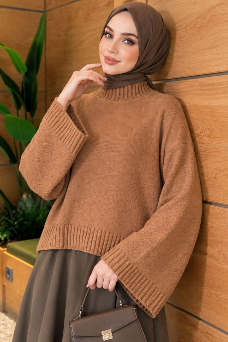 Wide-Sleeve Crew Neck Sweater Latte