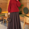 ⁦Oversized Crew Neck Knit Sweater Burgundy⁩ - الصورة ⁦2⁩