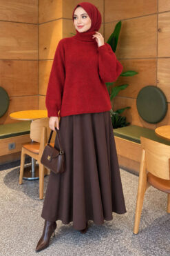 Alternative view of Oversized Crew Neck Knit Sweater Burgundy