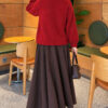 ⁦Oversized Crew Neck Knit Sweater Burgundy⁩ - الصورة ⁦4⁩