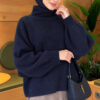 Oversized Crew Neck Knit Sweater Navy Blue – Image 3
