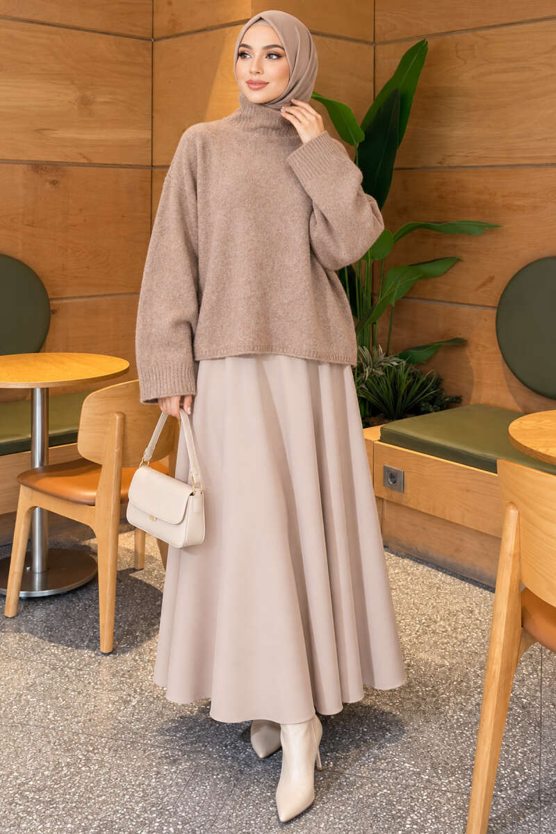 Oversized Crew Neck Knit Sweater Mink - immagine 2