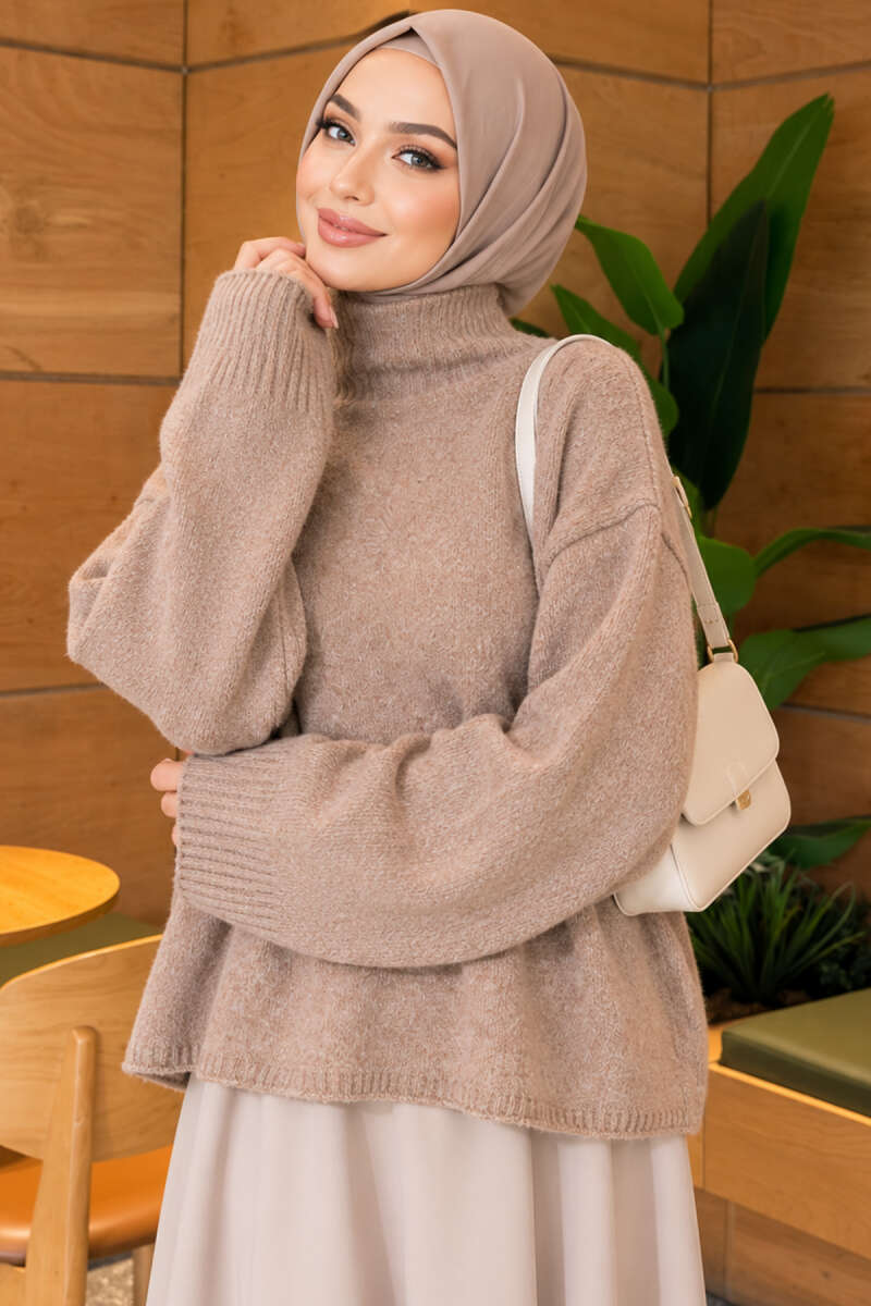 Oversized Crew Neck Knit Sweater Mink - immagine 3