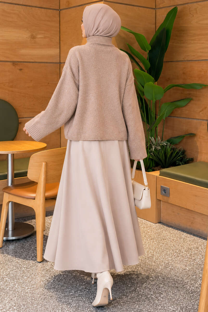Oversized Crew Neck Knit Sweater Mink - immagine 4