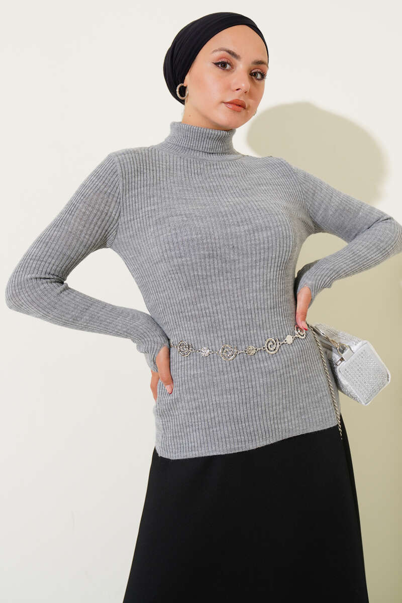 Fisherman Neck Fingerless Knit Sweater Olive Green - Image 12