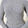 Fisherman Neck Fingerless Knit Sweater Grey - immagine 4