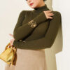 Fisherman Neck Fingerless Knit Sweater Khaki